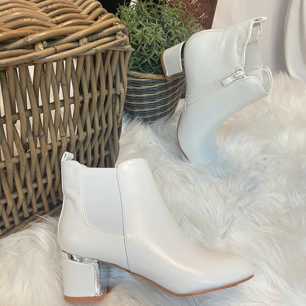 White Low Heel Booties